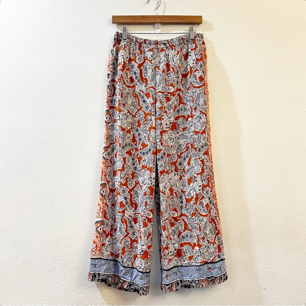 Anthropologie Red & White Wide-Leg Printed Pants